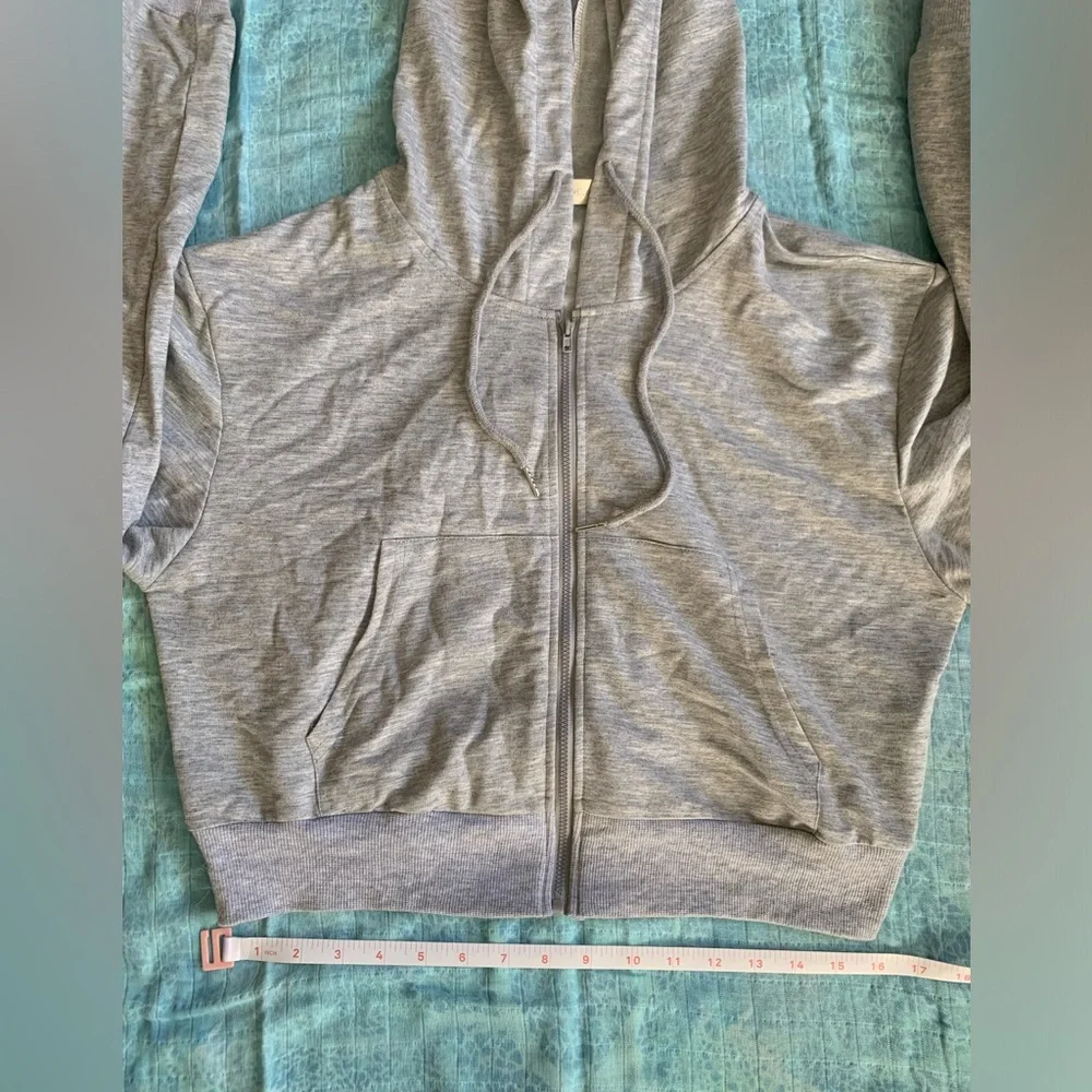 Milanpavilion Zip Up Cropped Grey Drawstring Hoodie Jacket Casual Long Sleeve - Picture 11 of 15